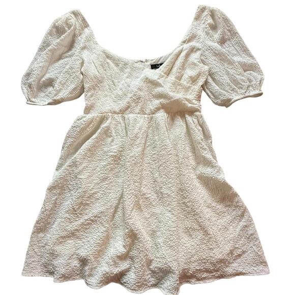 Lulus White Textured Puff Sleeve Mini Dress Women’s Size M - Picture 1 of 5